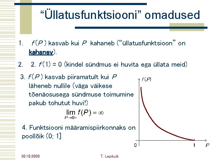 “Üllatusfunktsiooni” omadused 1. f (P ) kasvab kui P kahaneb (“üllatusfunktsioon” on kahanev). kahanev