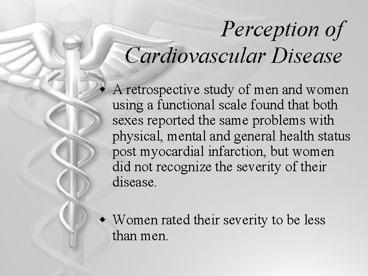 Perception of Cardiovascular Disease w A retrospective study of men and women using a