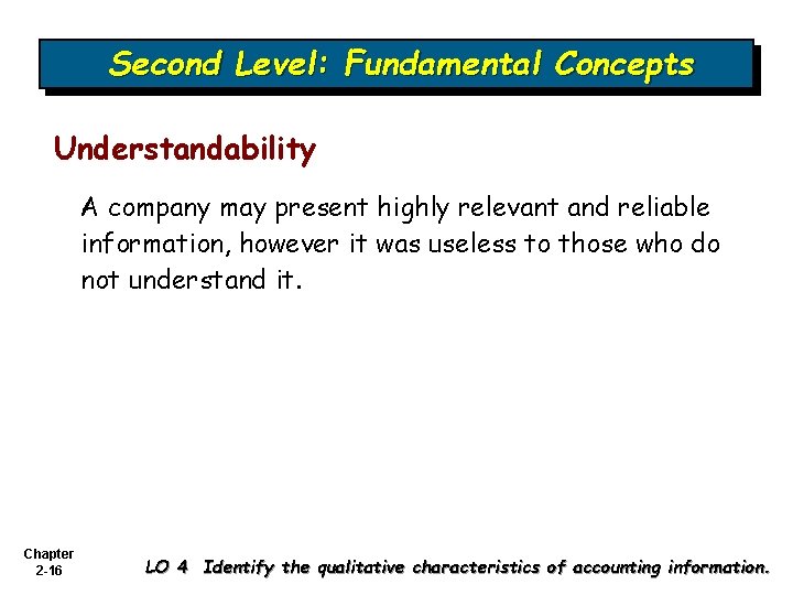 Second Level: Fundamental Concepts Understandability A company may present highly relevant and reliable information,