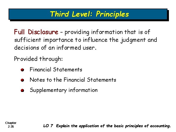 Third Level: Principles Full Disclosure – providing information that is of sufficient importance to