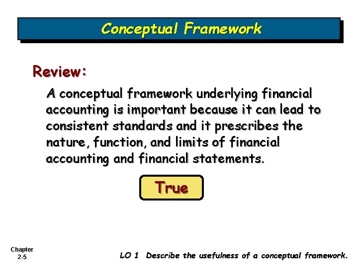 Conceptual Framework Review: A conceptual framework underlying financial accounting is important because it can