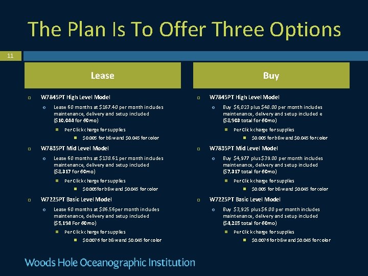 The Plan Is To Offer Three Options 11 Lease W 7845 PT High Level