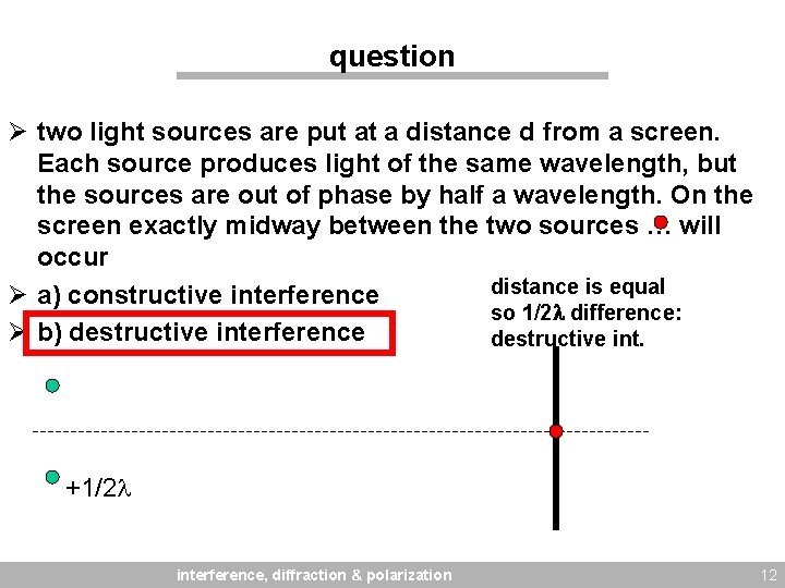 question Ø two light sources are put at a distance d from a screen.