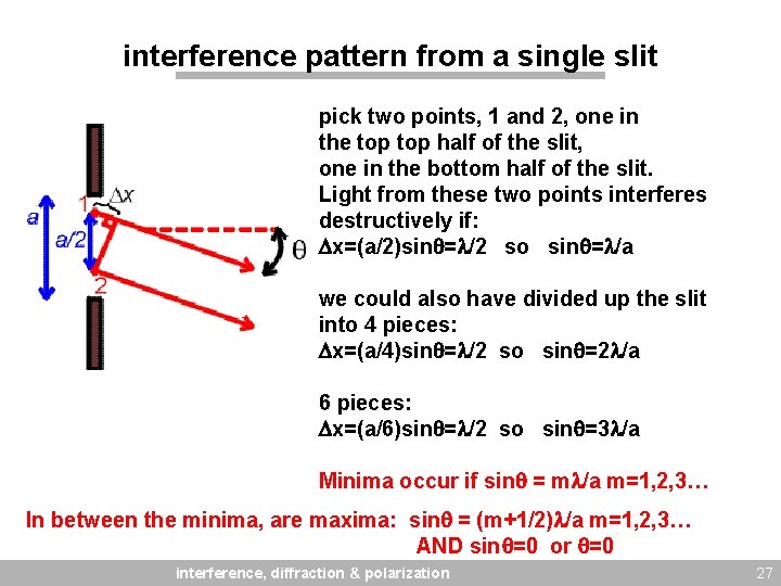 interference pattern from a single slit pick two points, 1 and 2, one in