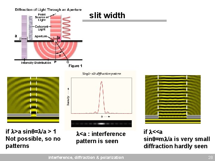 slit width a a if >a sin = /a > 1 Not possible, so