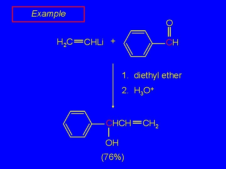 Example H 2 C O CHLi + CH 1. diethyl ether 2. H 3