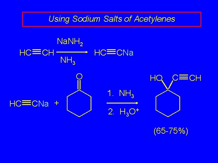 Using Sodium Salts of Acetylenes Na. NH 2 HC CH HC NH 3 CNa