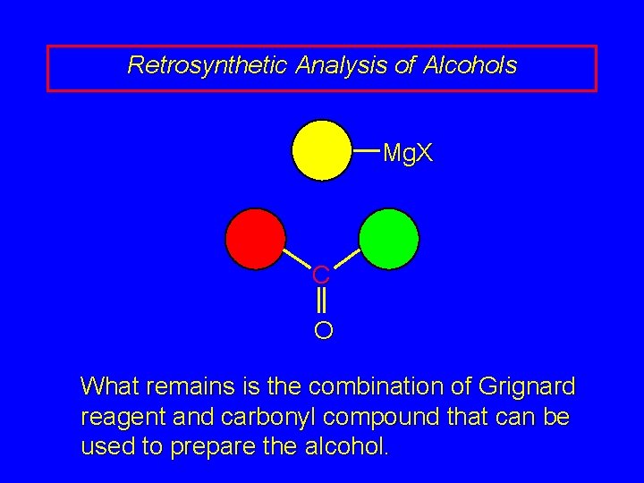 Retrosynthetic Analysis of Alcohols Mg. X C O What remains is the combination of