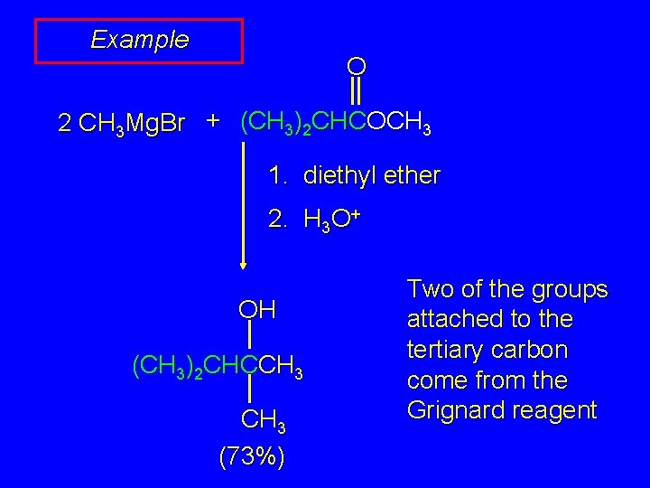 Example O 2 CH 3 Mg. Br + (CH 3)2 CHCOCH 3 1. diethyl