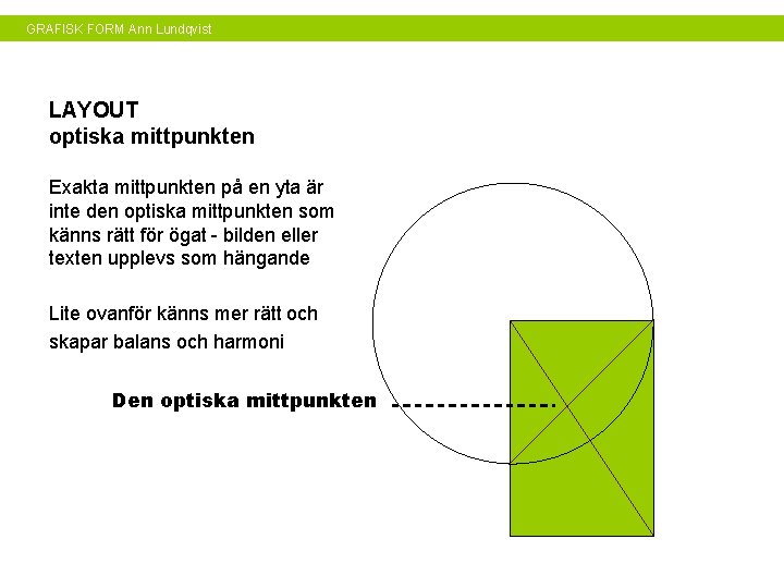 GRAFISK FORM Ann Lundqvist LAYOUT optiska mittpunkten Exakta mittpunkten på en yta är inte