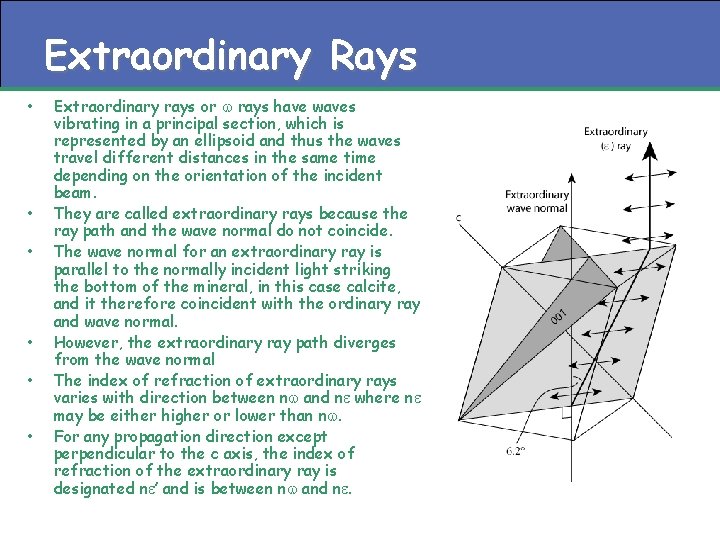 Extraordinary Rays • • • Extraordinary rays or w rays have waves vibrating in