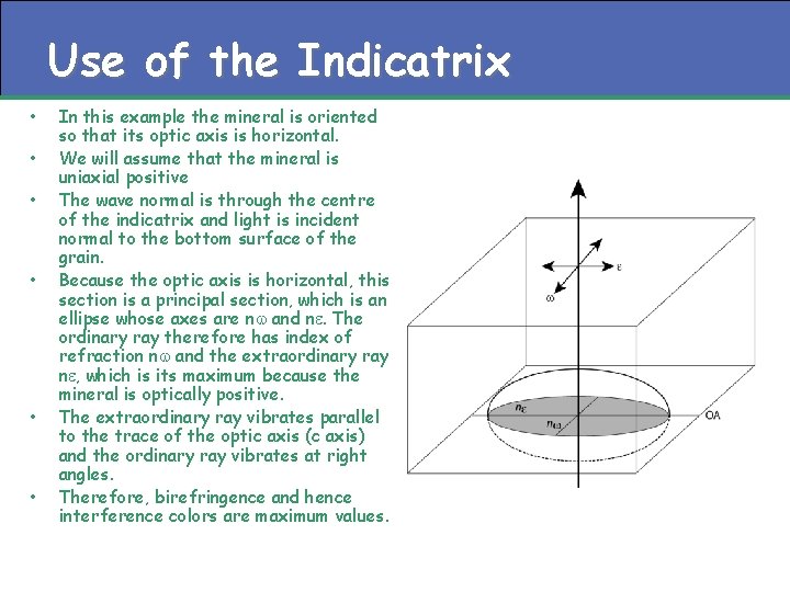 Use of the Indicatrix • • • In this example the mineral is oriented