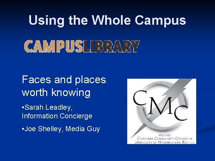 Using the Whole Campus Faces and places worth knowing • Sarah Leadley, Information Concierge