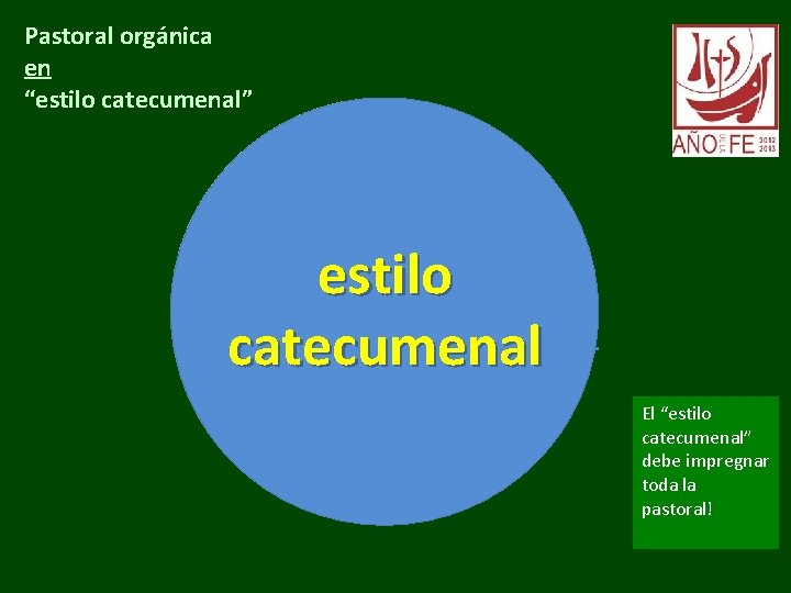 Pastoral orgánica en “estilo catecumenal” estilo catecumenal “estilo catecumenal” El “estilo catecumenal” debe impregnar