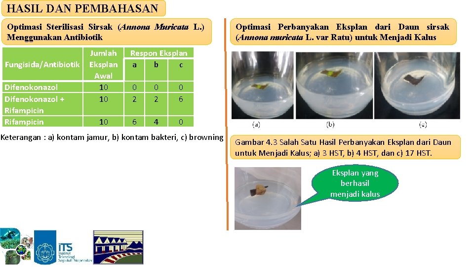 HASIL DAN PEMBAHASAN Optimasi Sterilisasi Sirsak (Annona Muricata L. ) Menggunakan Antibiotik Fungisida/Antibiotik Difenokonazol