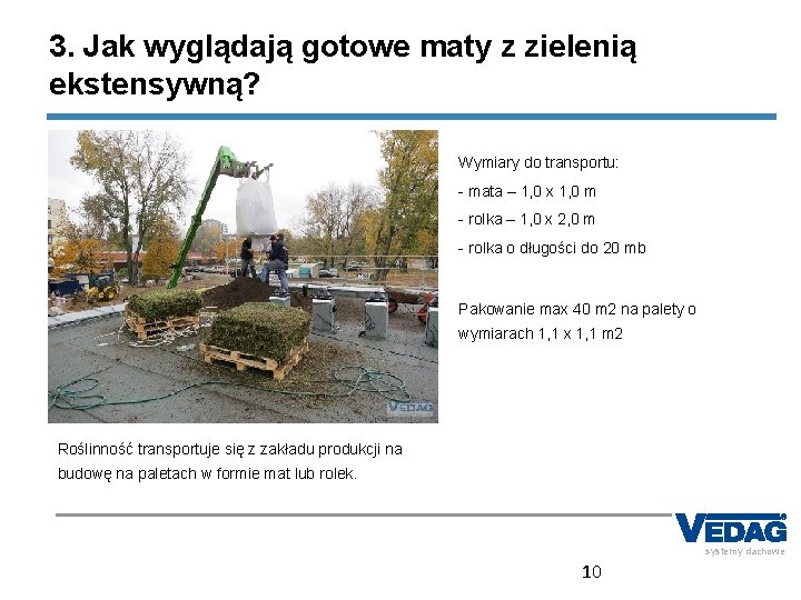 3. Jak wyglądają gotowe maty z zielenią ekstensywną? Wymiary do transportu: - mata –