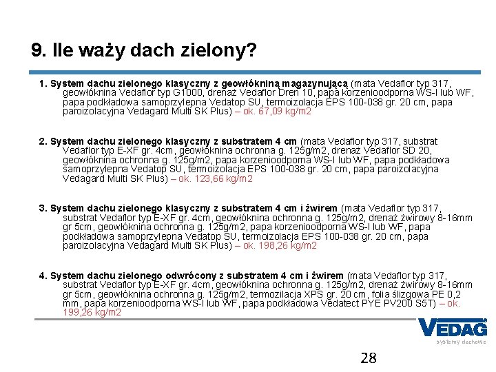 9. Ile waży dach zielony? 1. System dachu zielonego klasyczny z geowłókniną magazynującą (mata