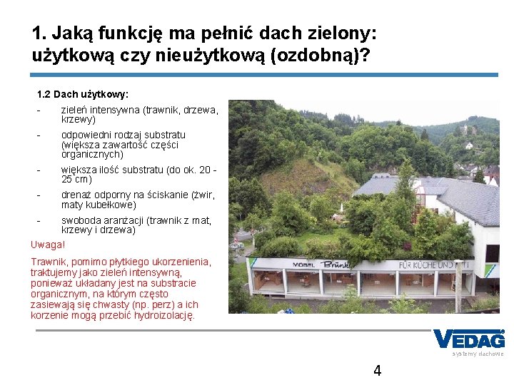 1. Jaką funkcję ma pełnić dach zielony: użytkową czy nieużytkową (ozdobną)? 1. 2 Dach