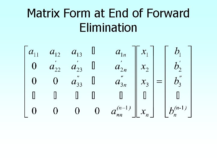 Matrix Form at End of Forward Elimination 