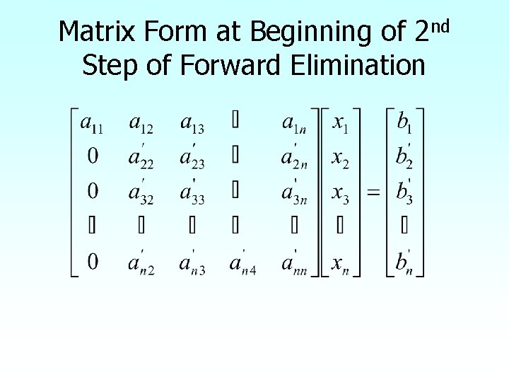 Matrix Form at Beginning of 2 nd Step of Forward Elimination 