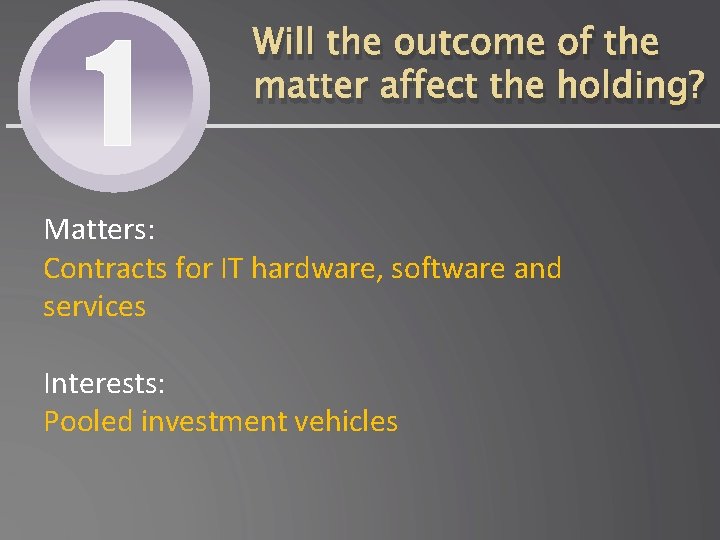 1 Will the outcome of the matter affect the holding? Matters: Contracts for IT