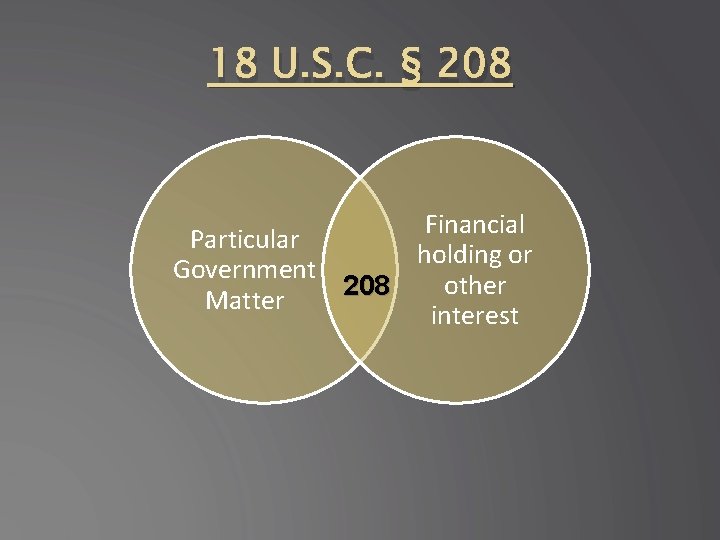 18 U. S. C. § 208 Financial Particular holding or Government other 208 Matter