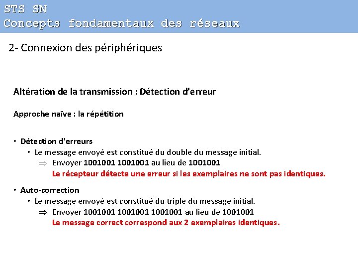 STS SN Concepts fondamentaux des réseaux 2 - Connexion des périphériques Altération de la