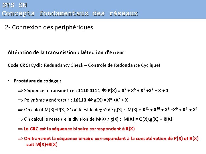 STS SN Concepts fondamentaux des réseaux 2 - Connexion des périphériques Altération de la