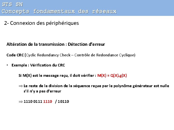 STS SN Concepts fondamentaux des réseaux 2 - Connexion des périphériques Altération de la
