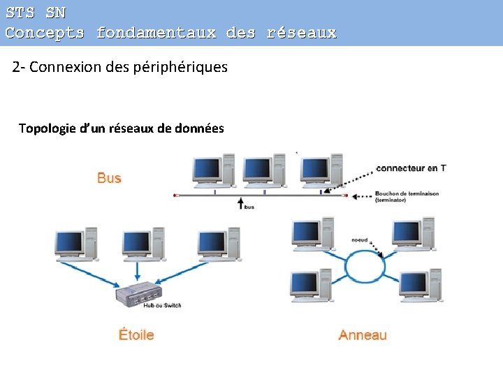 STS SN Concepts fondamentaux des réseaux 2 - Connexion des périphériques Topologie d’un réseaux