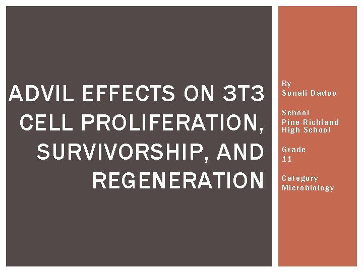 ADVIL EFFECTS ON 3 T 3 CELL PROLIFERATION, SURVIVORSHIP, AND REGENERATION By Sonali Dadoo