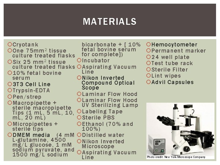 MATERIALS bicarbonate + [ 10% Cryotank fetal bovine serum One 75 mm 2 tissue