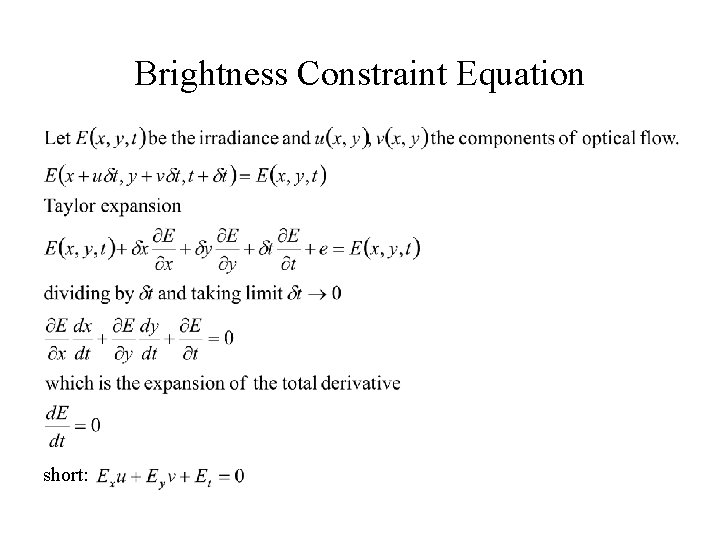 Brightness Constraint Equation short: 