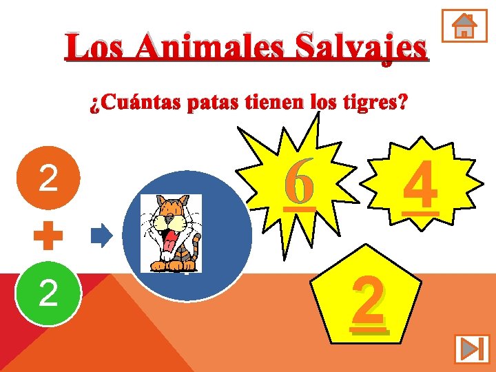 Los Animales Salvajes ¿Cuántas patas tienen los tigres? 6 2 2 ? 4 2