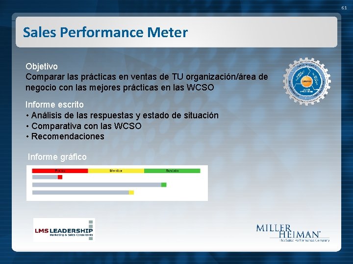 61 Sales Performance Meter Objetivo Comparar las prácticas en ventas de TU organización/área de