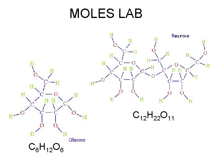 MOLES LAB C 12 H 22 O 11 C 6 H 12 O 6 MOLES LAB C 12 H 22 O 11 C 6 H 12 O 6
