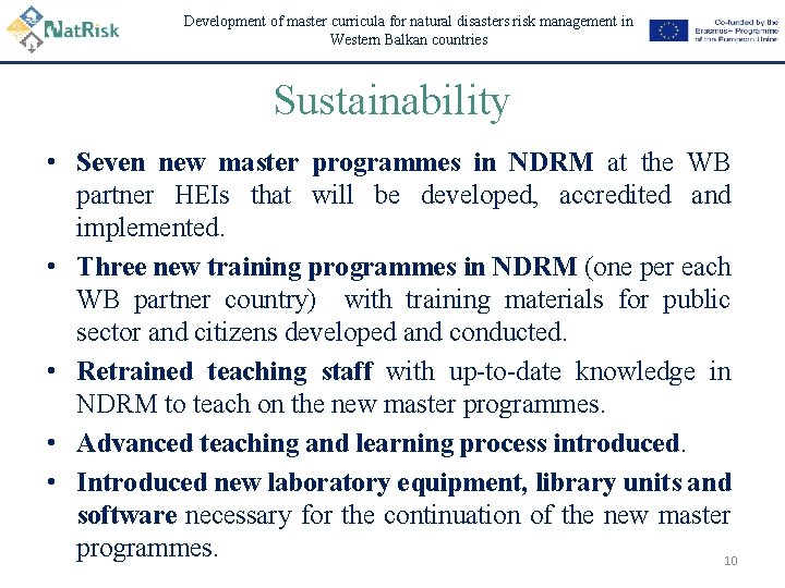 Development of master curricula for natural disasters risk management in Western Balkan countries Sustainability