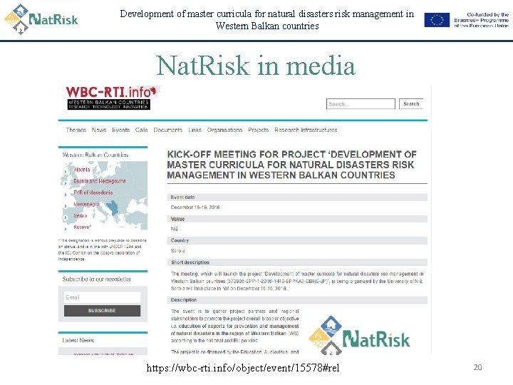 Development of master curricula for natural disasters risk management in Western Balkan countries Nat.