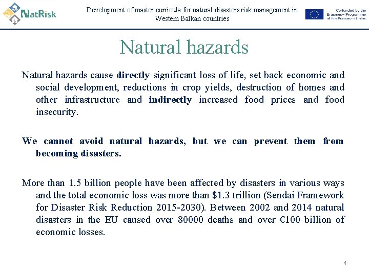 Development of master curricula for natural disasters risk management in Western Balkan countries Natural