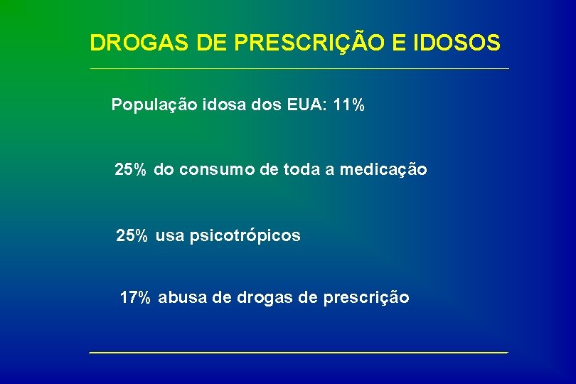 DROGAS DE PRESCRIÇÃO E IDOSOS População idosa dos EUA: 11% 25% do consumo de