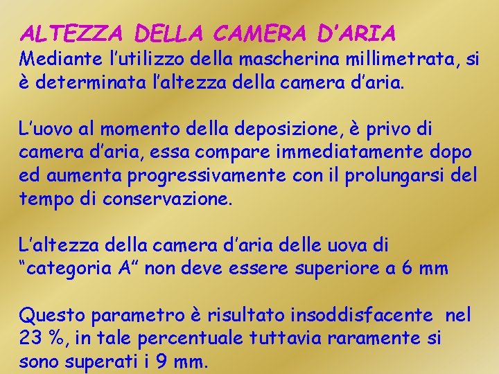 ALTEZZA DELLA CAMERA D’ARIA Mediante l’utilizzo della mascherina millimetrata, si è determinata l’altezza della