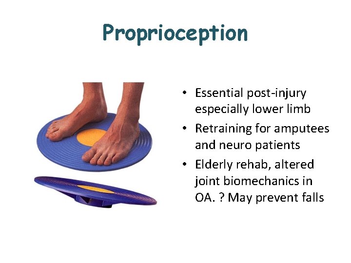 Proprioception • Essential post-injury especially lower limb • Retraining for amputees and neuro patients