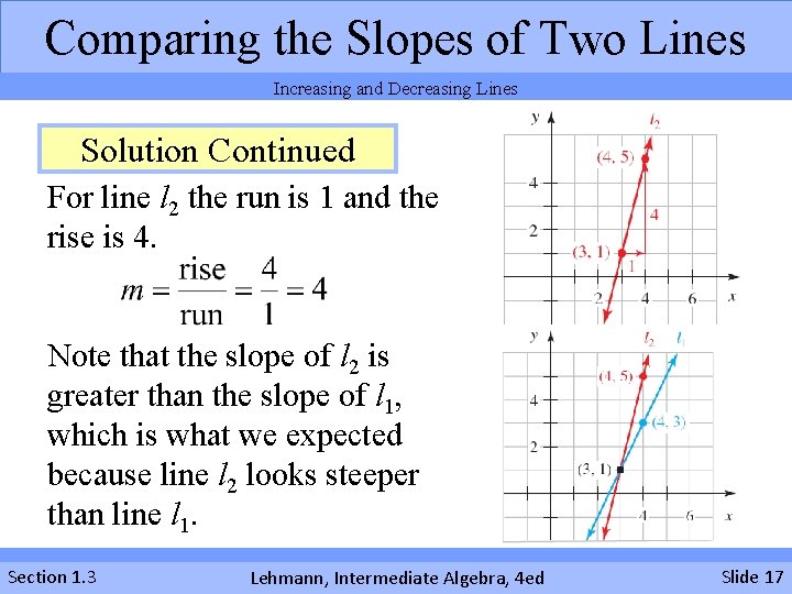 Comparing the Slopes of Two Lines Increasing and Decreasing Lines Solution Continued For line