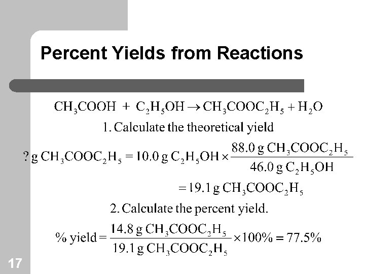 Percent Yields from Reactions 17 