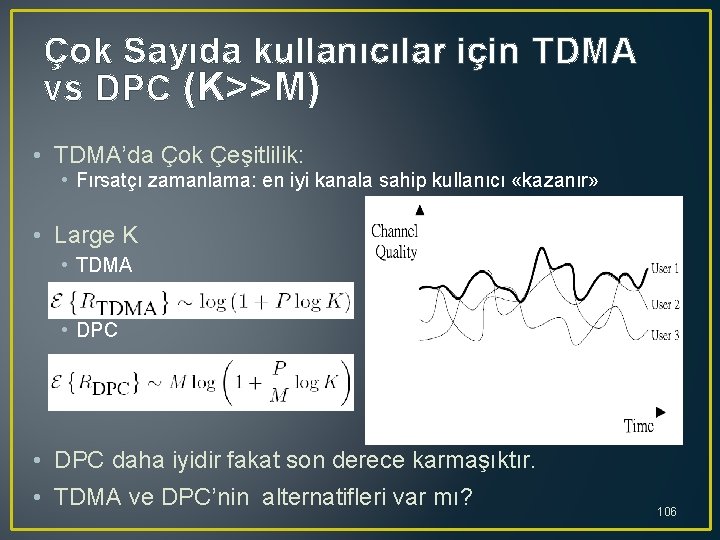 Çok Sayıda kullanıcılar için TDMA vs DPC (K>>M) • TDMA’da Çok Çeşitlilik: • Fırsatçı