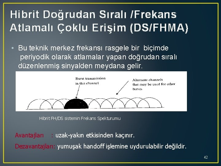 Hibrit Doğrudan Sıralı /Frekans Atlamalı Çoklu Erişim (DS/FHMA) • Bu teknik merkez frekansı rasgele