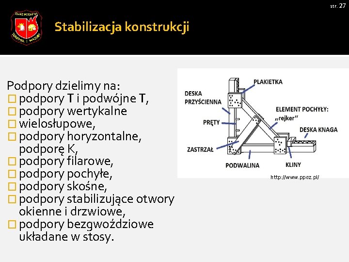 str. 27 Stabilizacja konstrukcji Podpory dzielimy na: � podpory T i podwójne T, �