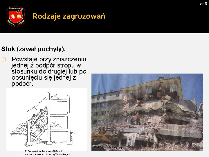 str. 8 Rodzaje zagruzowań Stok (zawał pochyły), � Powstaje przy zniszczeniu jednej z podpór