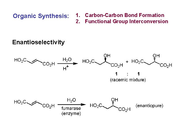 Organic Synthesis: Enantioselectivity 1. Carbon-Carbon Bond Formation 2. Functional Group Interconversion 