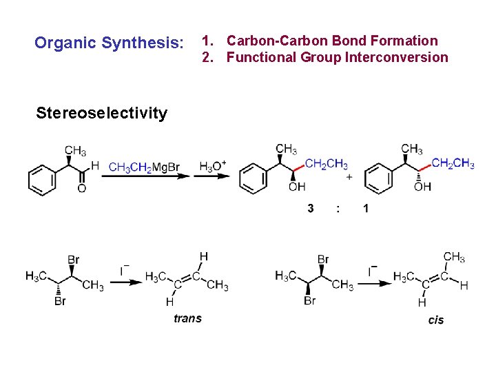 Organic Synthesis: Stereoselectivity 1. Carbon-Carbon Bond Formation 2. Functional Group Interconversion 